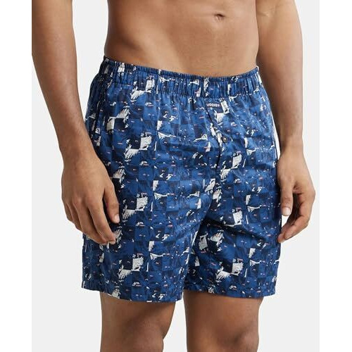 Jockey Men's Super Combed Cotton Satin Weave Printed Boxer Shorts_Ny07_Navy_L