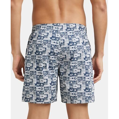 Jockey Us57 Men's Super Combed Mercerized Cotton Woven Printed Boxer Shorts With Side Pockets (Color & Prints May Vary)