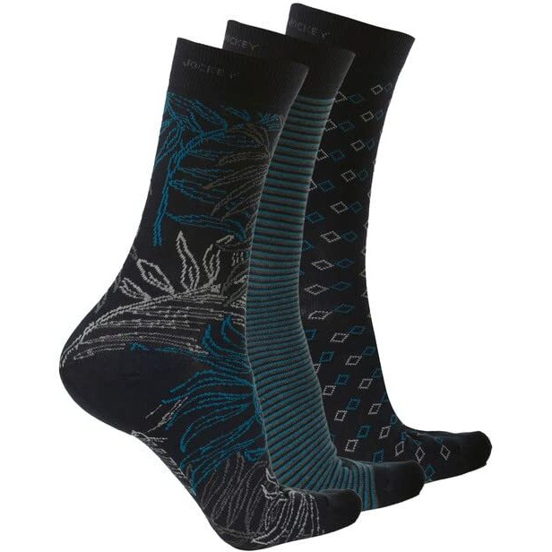 Jockey Men's Compact Cotton Stretch Calf Length Printed Socks With Stay Fresh Technology_Pack Of 3_Style_7104_Black_Free Size