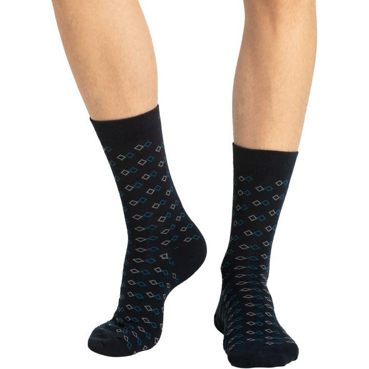 Jockey Men's Compact Cotton Stretch Calf Length Printed Socks With Stay Fresh Technology_Pack Of 3_Style_7104_Black_Free Size