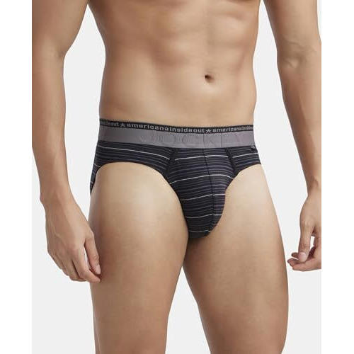 Jockey Us67 Men's Super Combed Cotton Elastane Stretch Stripe Brief With Ultrasoft Waistband_Black_L