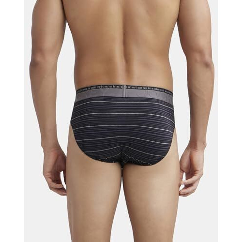 Jockey Us67 Men's Super Combed Cotton Elastane Stretch Stripe Brief With Ultrasoft Waistband_Black_L