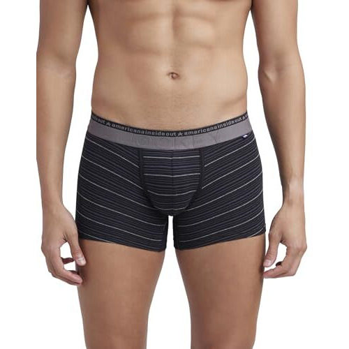 Jockey Us68 Men's Super Combed Cotton Elastane Stretch Striped Trunk With Ultrasoft Waistband_Black_M