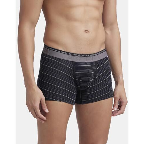 Jockey Us68 Men's Super Combed Cotton Elastane Stretch Striped Trunk With Ultrasoft Waistband_Black_M
