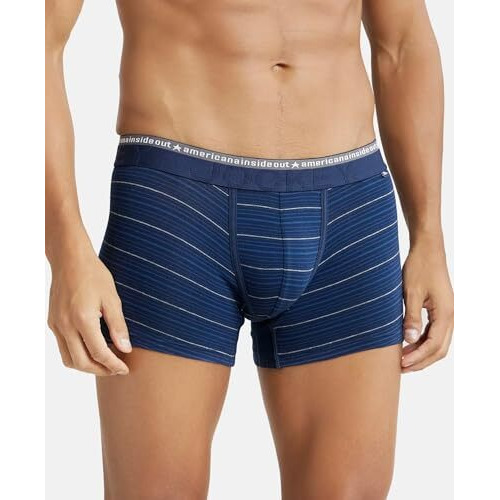 Jockey Us68 Men's Super Combed Cotton Elastane Stretch Stripe Trunk With Ultrasoft Waistband_Navy_M