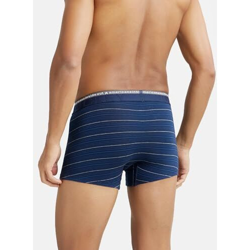 Jockey Us68 Men's Super Combed Cotton Elastane Stretch Stripe Trunk With Ultrasoft Waistband_Navy_M
