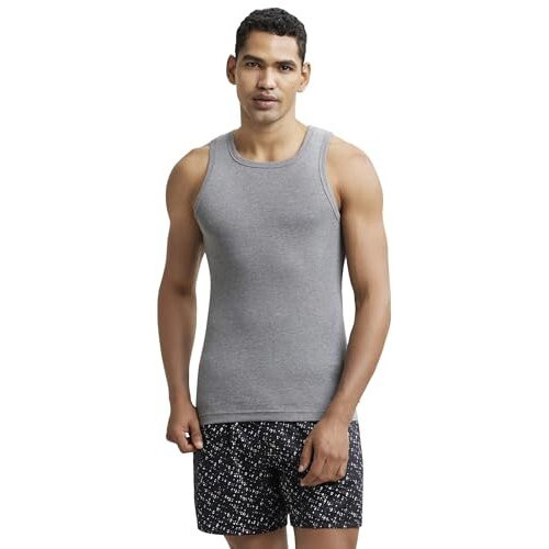 Jockey Zn14 Men's Super Combed Cotton Rib Square Neck Sleeveless Vest_Mid Grey Melange_M