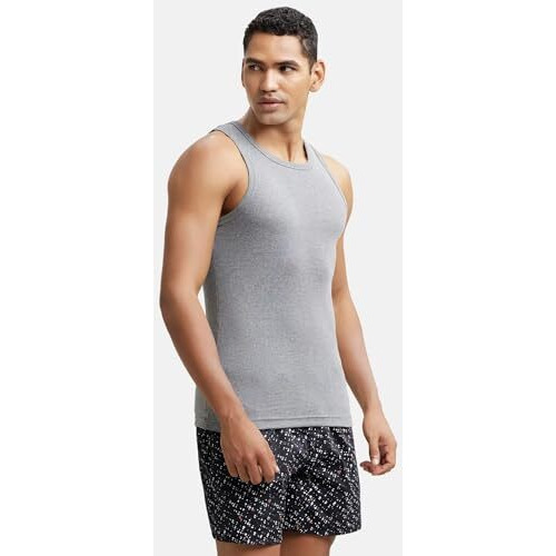 Jockey Zn14 Men's Super Combed Cotton Rib Square Neck Sleeveless Vest_Mid Grey Melange_M