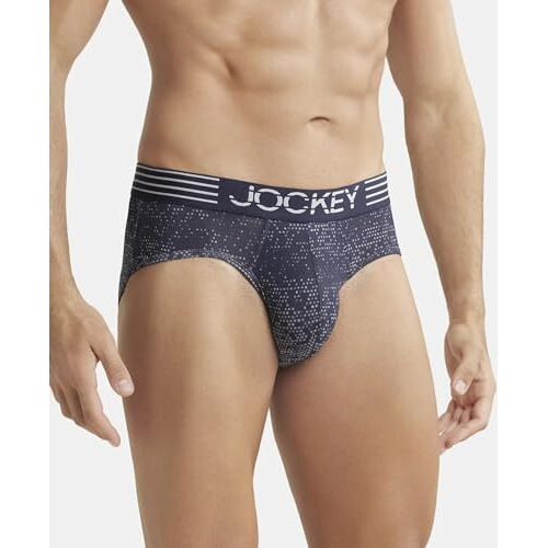 Jockey Mm07 Men's Microfiber Mesh Elastane Stretch Printed Brief With Breathable Mesh And Stay Dry Technology_True Navy_M