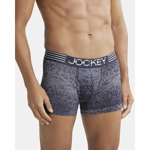 Jockey Mm08 Men's Microfiber Mesh Elastane Stretch Printed Trunk With Breathable Mesh And Stay Dry Technology_True Navy_L