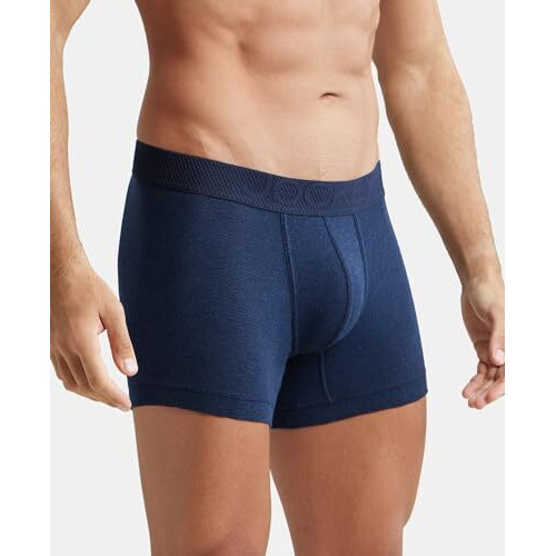 Jockey Lm06 Men's Bamboo Cotton Elastane Mesh Trunk With Ultrasoft Waistband And Stay Dry Treatment_Navy Melange_M