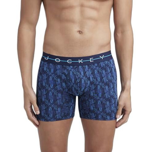Jockey Ny03 Men's Super Combed Cotton Elastane Stretch Printed Boxer Brief With Ultrasoft Waistband (Prints May Vary)_Navy_S
