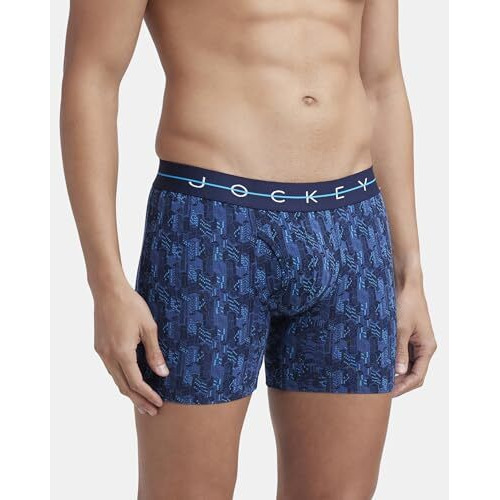 Jockey Ny03 Men's Super Combed Cotton Elastane Stretch Printed Boxer Brief With Ultrasoft Waistband (Prints May Vary)_Navy_S