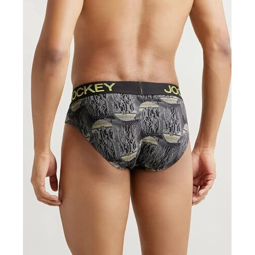 Jockey Fp22 Men's Super Combed Cotton Elastane Stretch Printed Brief With Ultrasoft Waistband_Black & Empire Yellow_M