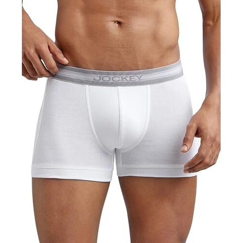 Jockey 1015 Men's Super Combed Cotton Rib Solid Trunk With Stay Fresh Properties (Pack Of 2)_White_L