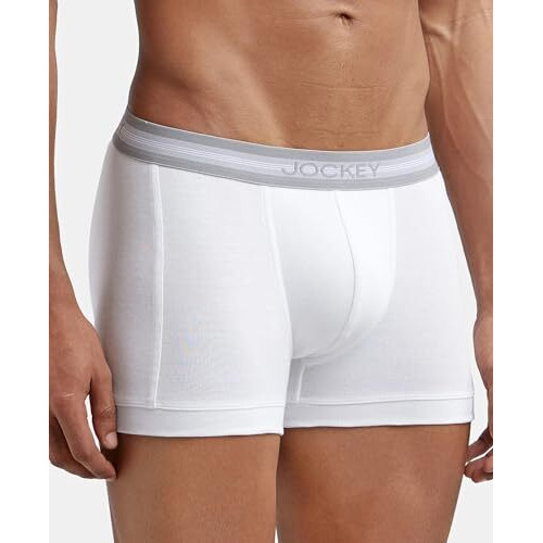 Jockey 1015 Men's Super Combed Cotton Rib Solid Trunk With Stay Fresh Properties (Pack Of 2)_White_L
