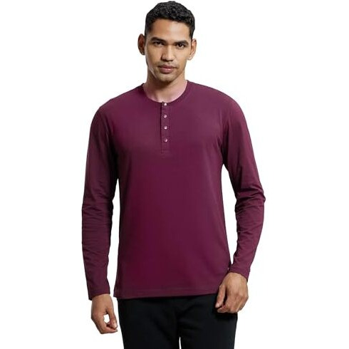 Jockey Us87 Men's Super Combed Cotton Rich Solid Full Sleeve Henley T-Shirt_Wine Tasting_L
