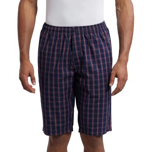 Jockey 9005 Men's Super Combed Mercerized Cotton Woven Fabric Regular Fit Checkered Bermuda With Side Pockets_Navy_L