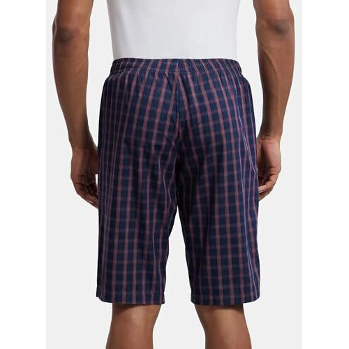 Jockey 9005 Men's Super Combed Mercerized Cotton Woven Fabric Regular Fit Checkered Bermuda With Side Pockets_Navy_L