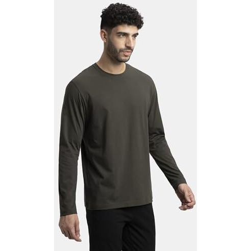 Jockey Am95 Men's Super Combed Cotton Rich Solid Round Neck Full Sleeve T-Shirt_Olive_M