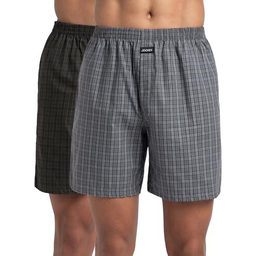 Jockey 1223 Men's Super Combed Mercerized Cotton Woven Checkered Boxer Shorts With Side Pocket (Pack Of 2)_Multicolor_L