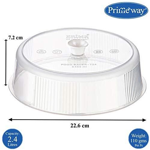 Primeway Plastic Microwave Splatter Free Lid | Multipurpose Food Cover | 8.25In Diameter | Large | Clear