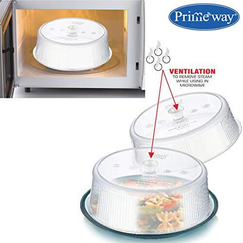 Primeway Plastic Microwave Splatter Free Lid | Multipurpose Food Cover | 8.25In Diameter | Large | Clear
