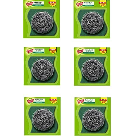 Scotch Brite Stainless Steel Scrub Plus Scrub Pad Combo (Pack Of 6)