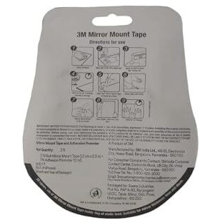 3M Mirror Mounting Tape, Double Sided With Primer, 12 Mm X 2.5 M, 1 Roll, Join Mirror To Wood, Tile, Stone, Marble, Fibre Board