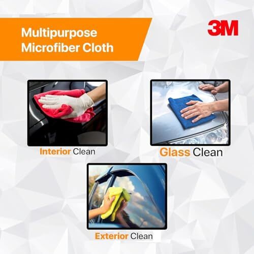 3M Car Care Microfiber Cloth (3 Pieces) | Non-Scratching Cloth For Exterior, Interior And Glass | Absorbent Microfiber Technology, 200 Gsm, Multicolor