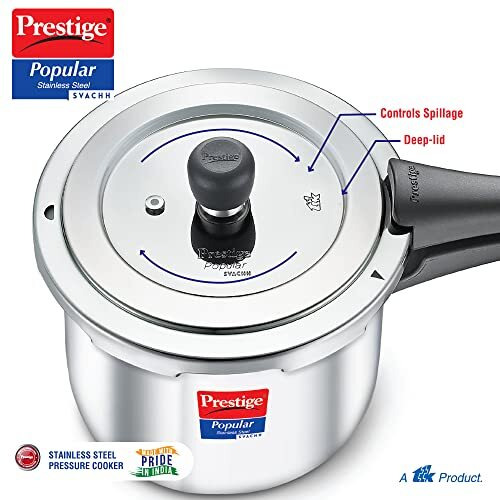 Prestige Popular Svachh Spillage Control Stainless Steel Outer Lid Pressure Cooker, 3 L (Silver)