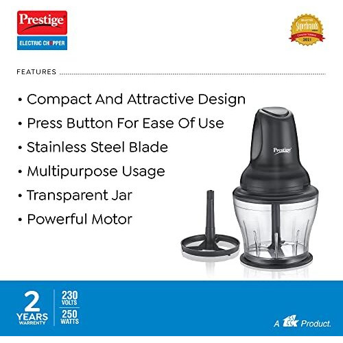 Prestige Pec 4.0 Multi-Purpose Electric Chopper 250 Watts (Black,Polycarbonate Jar)