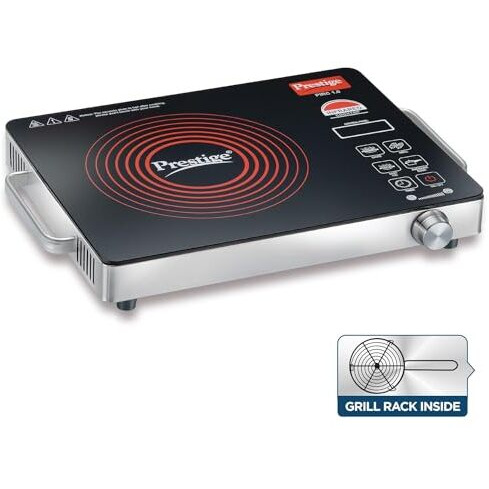 Prestige Infrared Cooktop Pirc 1.0 | 2200W, Stainless Steel & Ceramic | Adjustable Temperature Control | Cool Touch Handle | 1-Year Warranty | Black