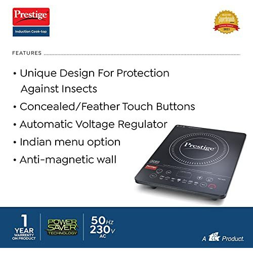 Prestige Pic 15.0+ 1900-Watt Induction Cooktop (Tempered Glass, Black)