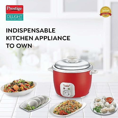 Prestige Delight Cute 1.8 Ss Bowl Electric Rice Cooker(1.8L For Rice-Open Type, Silky Red, With Stainless Steel Cooking Pan 4.4L Volume,700 W)