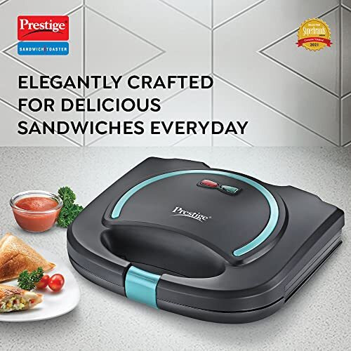 Prestige Pgmfb (D) 800W Sandwich Toaster With Die Cast Aluminium Grill Plates|Power Indicators|Non-Stick Coating|Black|1 Year Warranty
