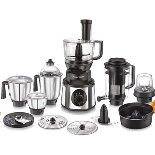 Prestige Endura Pro 1000W Multi Functional Mixer Grinder With Ball Bearing Technology|6 Jars With Food Processing Attachments |14 Different Functionalities|Black & Silver - 1000 Watts