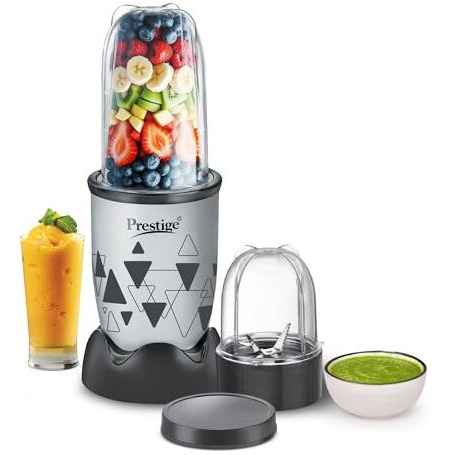 Prestige Iris Nutri-Mix 350W Mixer Grinder With 2 Multipurpose Jars|Compact Design|Dual Safety Inter-Lock System|Extra Lids For Storage|Back & Grey