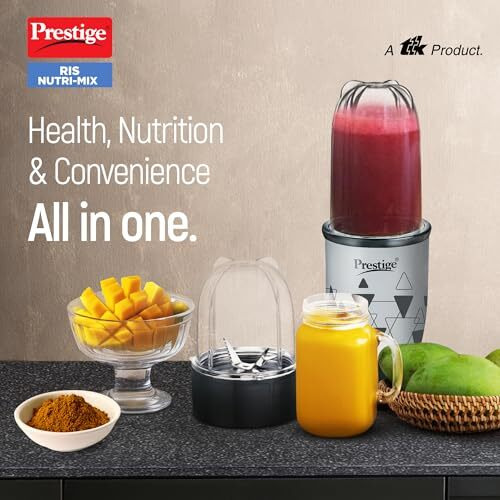 Prestige Iris Nutri-Mix 350W Mixer Grinder With 2 Multipurpose Jars|Compact Design|Dual Safety Inter-Lock System|Extra Lids For Storage|Back & Grey