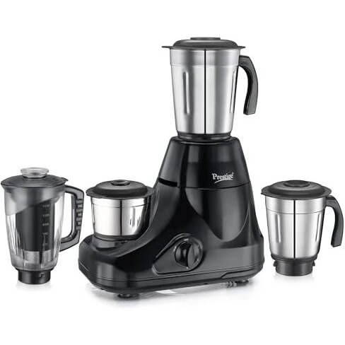 Prestige Iris Pro 750 Watts Mixer Grinder With 4 Jars (3 Stainless Steel Jars + 1 Juicer Jar)|4 Super-Efficient Stainless Blades |Jar Storage Space Sturdy Handles |2 Years Warranty |Black