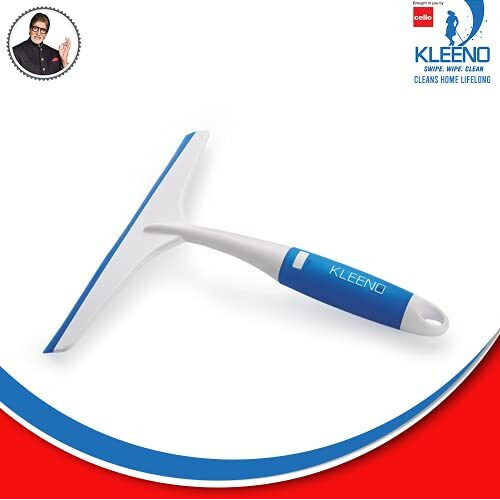 Cello Kleeno Platfrom And Glass Plastic Wiper | Featuring Dual-Purpose Design, Rubberised Handle For Comfortable Grip, Hanging Provision | Ideal For Home, Kitchen & Office | Blue And White