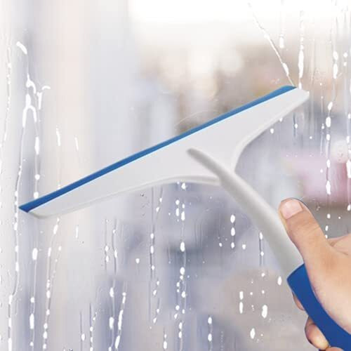 Cello Kleeno Platfrom And Glass Plastic Wiper | Featuring Dual-Purpose Design, Rubberised Handle For Comfortable Grip, Hanging Provision | Ideal For Home, Kitchen & Office | Blue And White