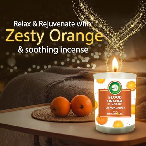 Airwick Scented Candle For Home & Gift Purpose|Blood Orange & Incense Aroma Fragrance|40 Hours Burn Time