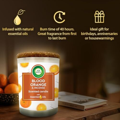 Airwick Scented Candle For Home & Gift Purpose|Blood Orange & Incense Aroma Fragrance|40 Hours Burn Time