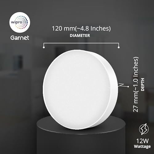 Wipro Polycarbonate Garnet 12W Rimless Round Led Surface Panel|Cool White Light (6500K)|Elegant Rimless Design For Wider Spread Of Light|Surface Mounted Led Down Light For Ceiling|Pack Of 1