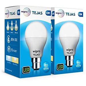 Wipro Tejas 12W Led Bulb For Home & Office |B22 Led Bulb Base |Cool Day White Light (6500K) |4Kv Surge Protection |High Voltage Protection |Eco Friendly Energy Efficient | Pack Of 2