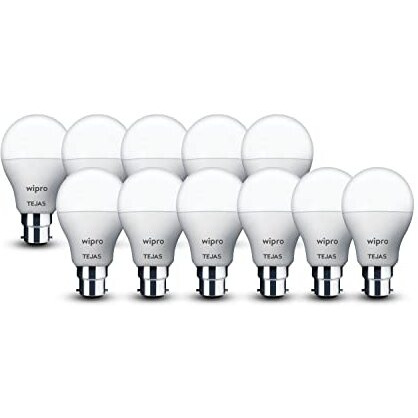 Wipro Tejas 12W Led Bulb For Home & Office |B22 Led Bulb Base |Cool Day White Light (6500K) |4Kv Surge Protection |High Voltage Protection |Eco Friendly Energy Efficient | Pack Of 10