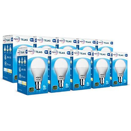 Wipro Tejas 12W Led Bulb For Home & Office |B22 Led Bulb Base |Cool Day White Light (6500K) |4Kv Surge Protection |High Voltage Protection |Eco Friendly Energy Efficient | Pack Of 10