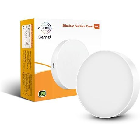 Wipro Garnet 6W Rimless Round Led Surface Panel | Cool White Light (6500K) | Elegant Rimless Design For Wider Spread Of Light | Surface Mounted Led Down Light For Ceiling | Pack Of 6