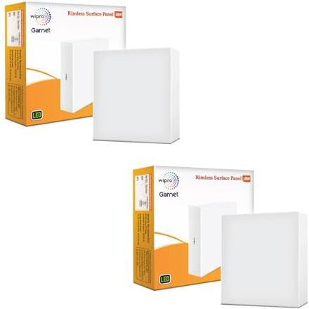 Wipro Polycarbonate Garnet 18W Rimless Square Led Surface Panel | Cool White Light (6500K) | Elegant Rimless Design For Wider Spread Of Light | Surface Mounted Led Down Light For Ceiling | Pack Of 2
